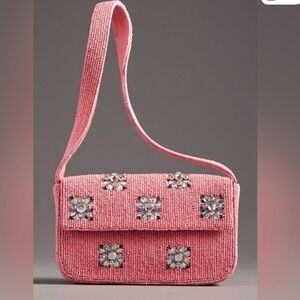 Anthropologie Pink Geometric Beaded Crossbody Bag